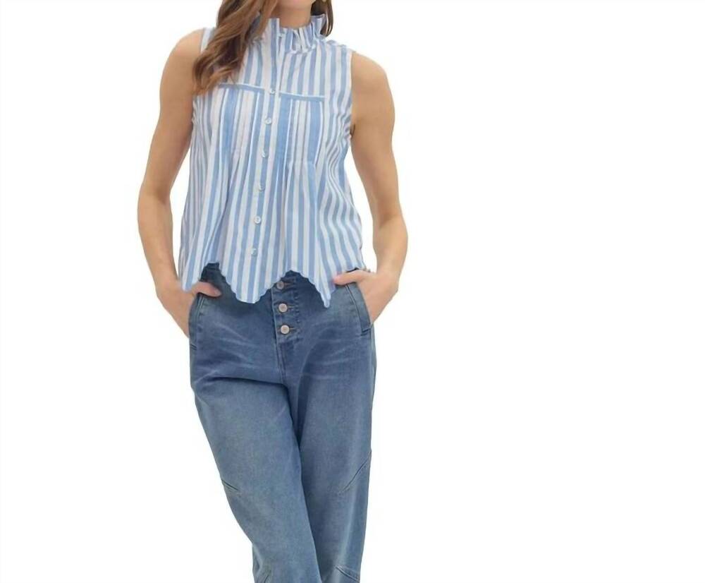 NEW ENTRO can’t go back striped sleeveless blouse in blue